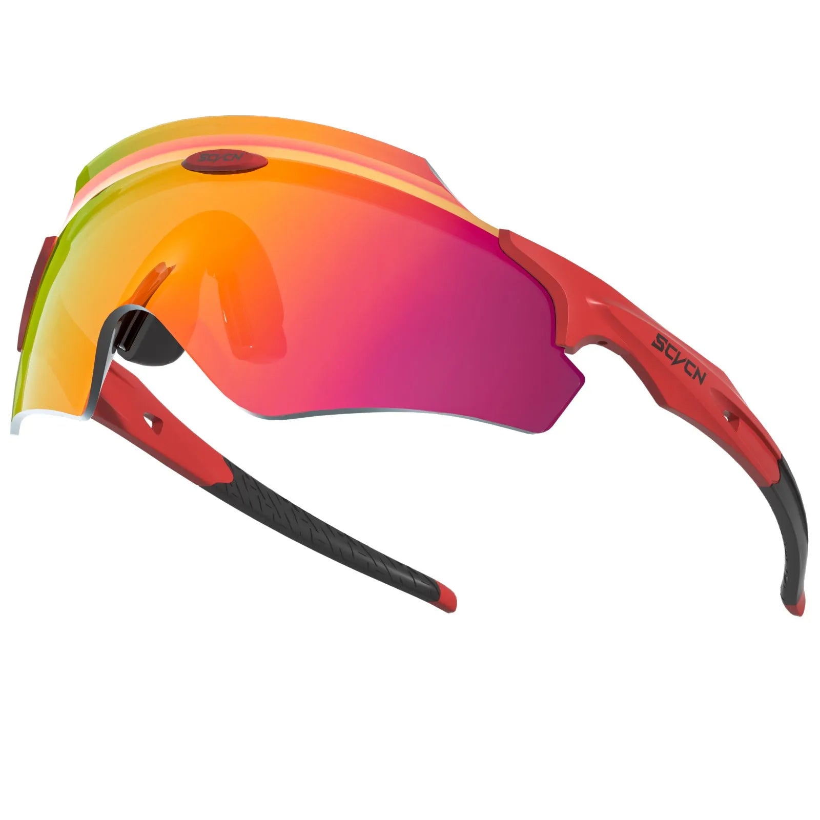Frameless windproof athletic glasses with a colourful integrated lens in a sporty style.