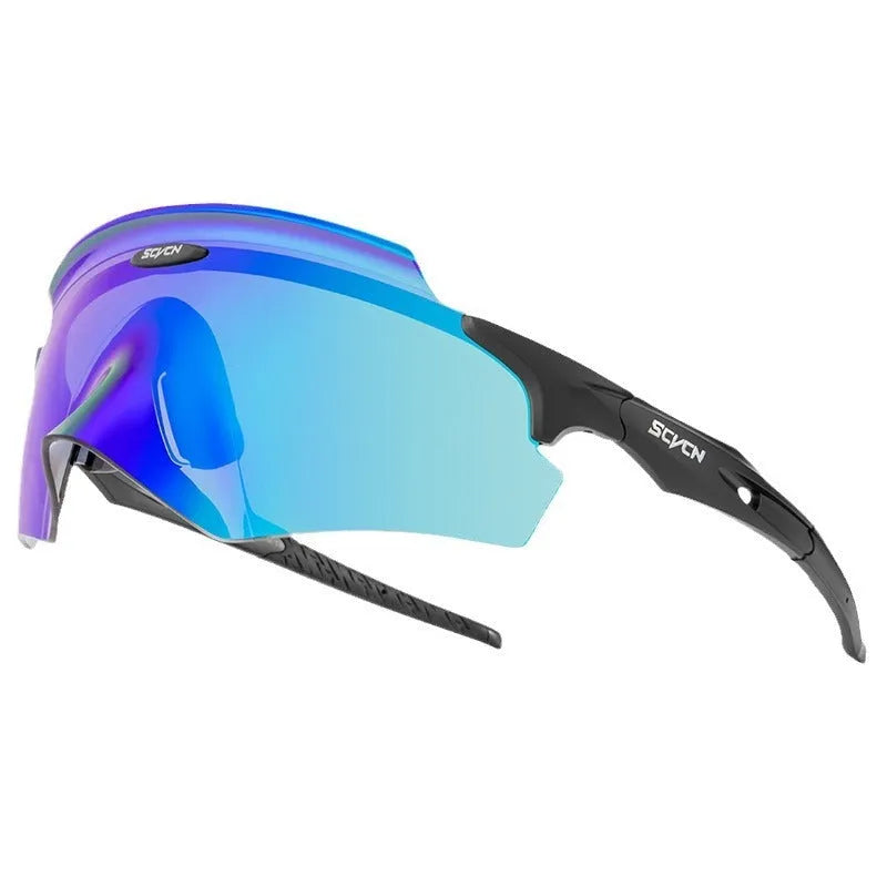 Frameless windproof athletic glasses with a colourful integrated lens in a sporty style.