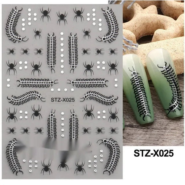 Black and silver strip cartoon nail art stickers on plastic patch