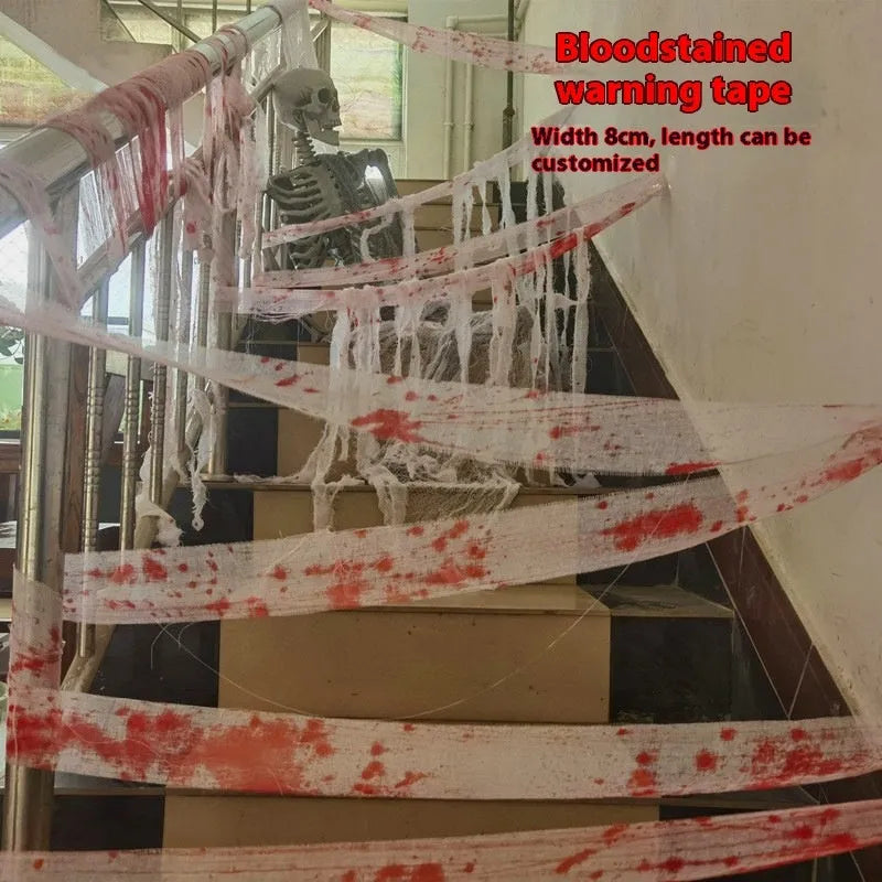 Halloween horror style bloody red dyed gauze bandage roll made from polyester fibre.