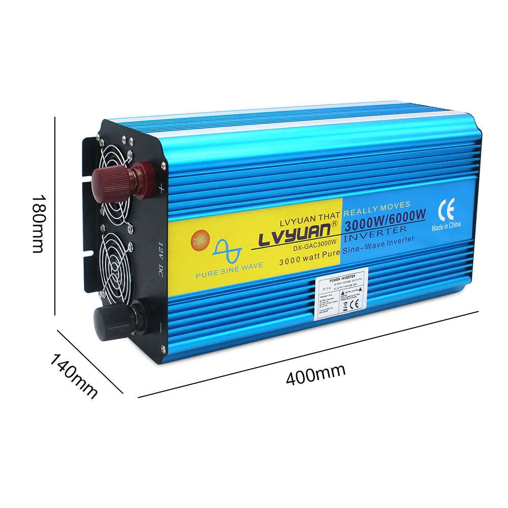 Blue 3000W pure sine wave car power inverter with digital display and British Standard socket