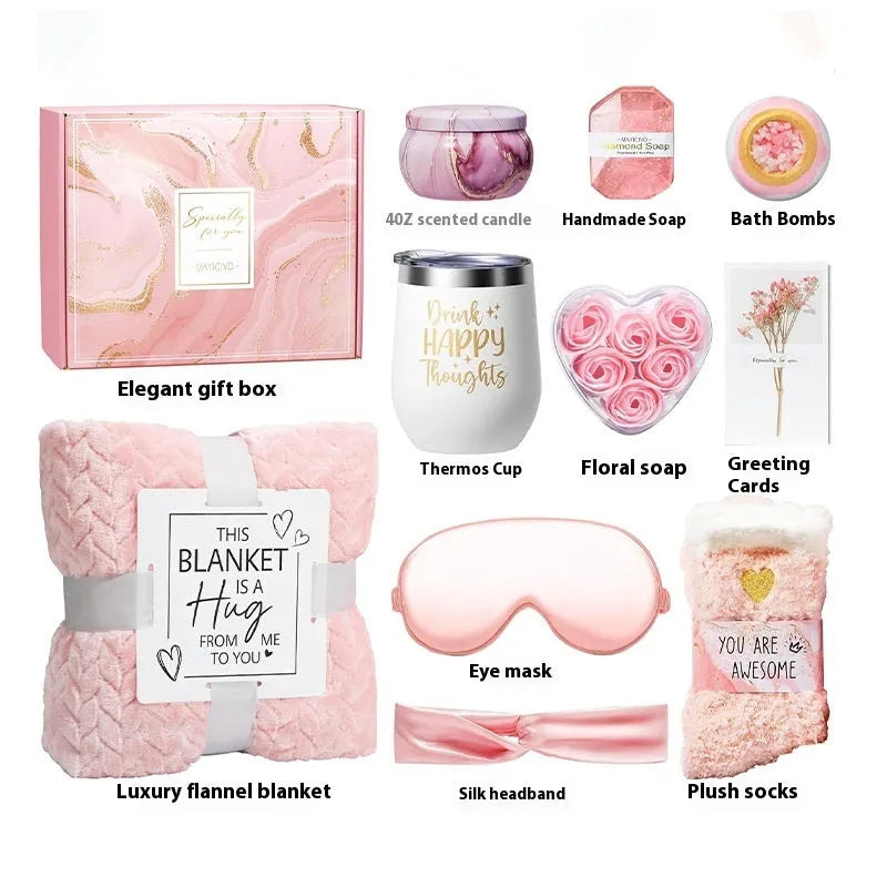 Modern simple style aromatherapy candle soap bath gift set with plastic packaging.