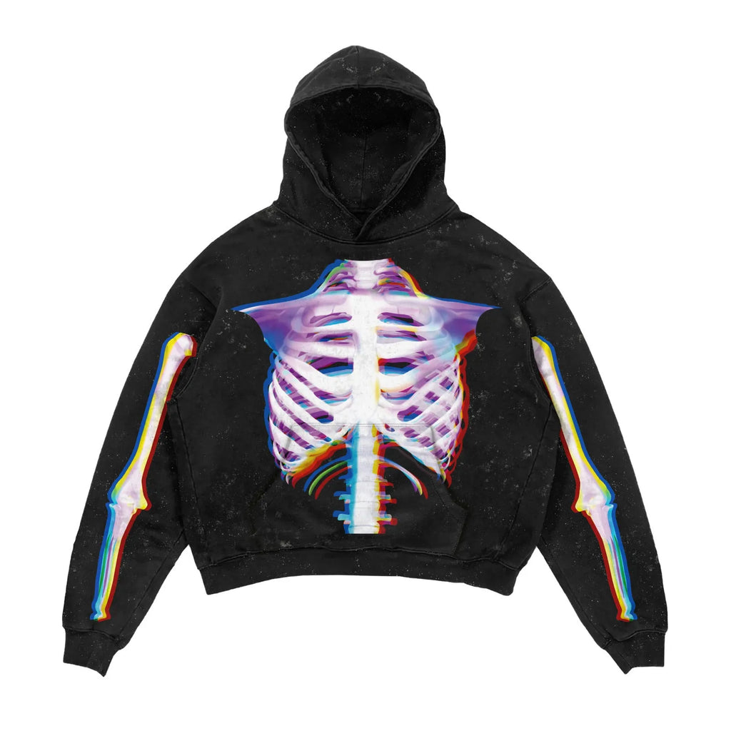 3D printed Halloween hoodie for men women black polyester slim fit round neck with patch bag