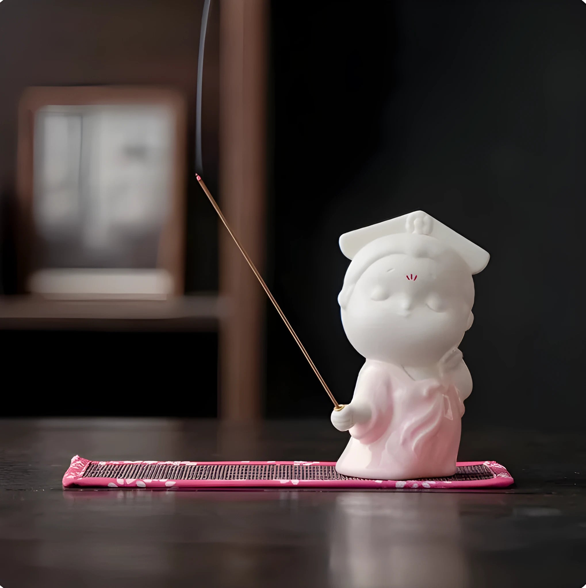 Ceramic cute female court attendant figurine incense burner decoration.