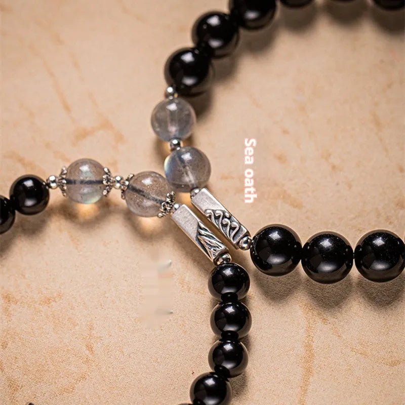 Obsidian Buddha bead couple bracelet DIY kit with 10mm and 8mm stone beads for men and women