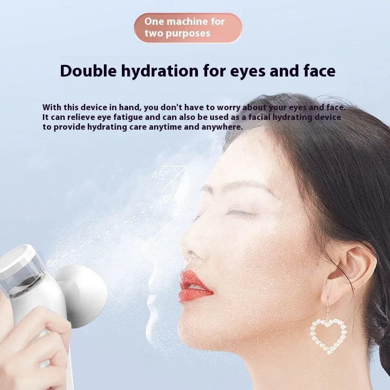 White portable rechargeable eye compress device with included eye mask on a grey background