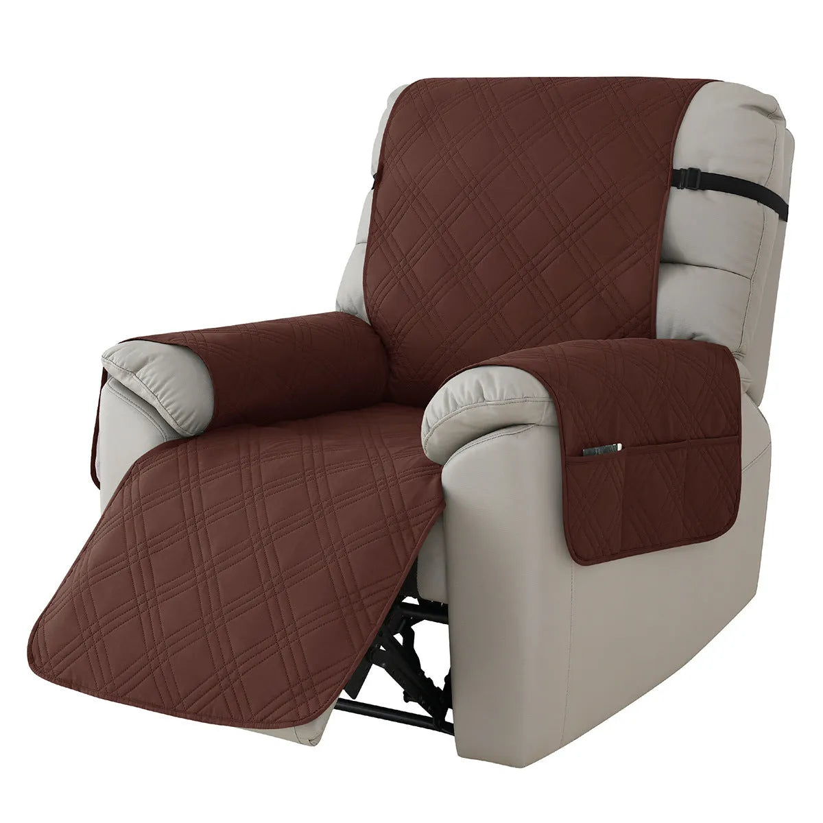 Quilted waterproof sofa cover for Chivas massage chair in burgundy colour with three-line stitching pattern