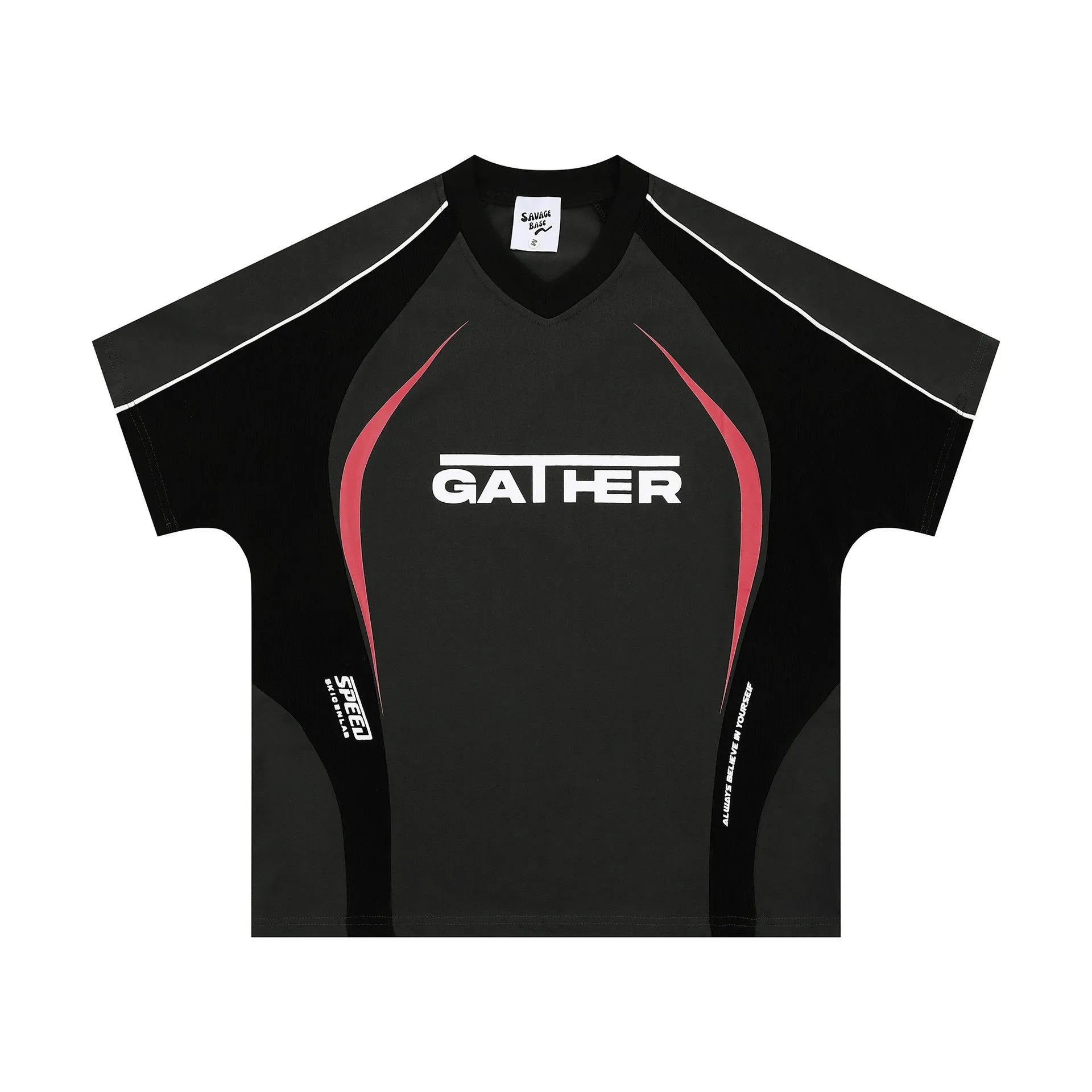 Men's loose fit black t-shirt with a colour matching letters printed design on the front.