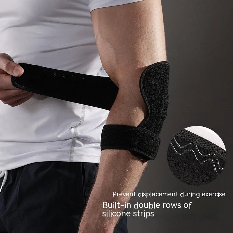 Black adjustable pressure sports elbow guard for training and outdoor athletic activities