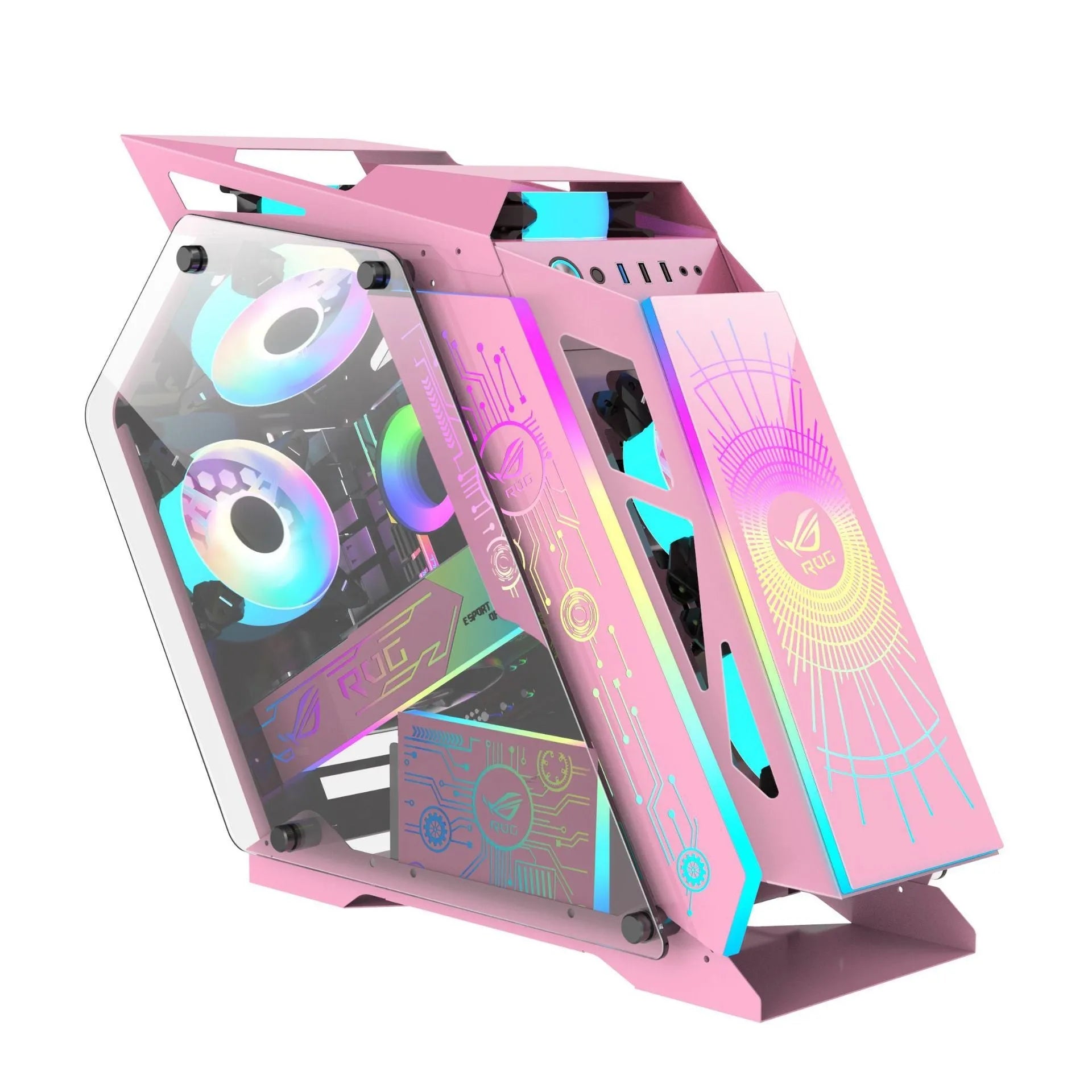 Table-type PC computer case with RGB lighting in coffee table design