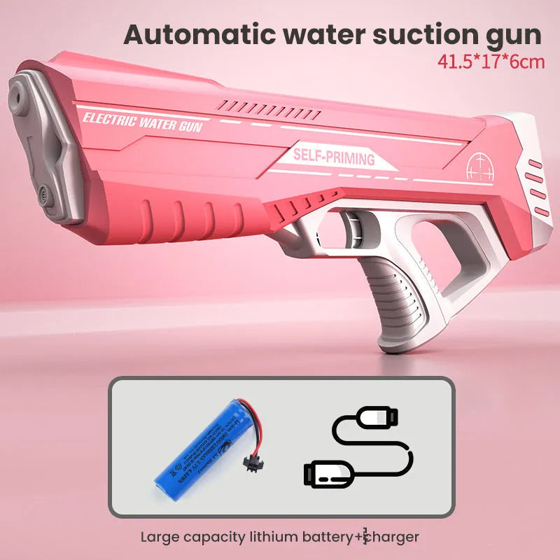 Blue electric water gun with USB charging cable and 55cm length for outdoor water fights
