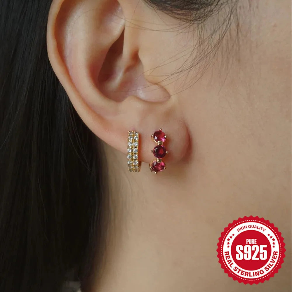 S925 sterling silver earrings with geometric sunflower pattern and golden zircon stones
