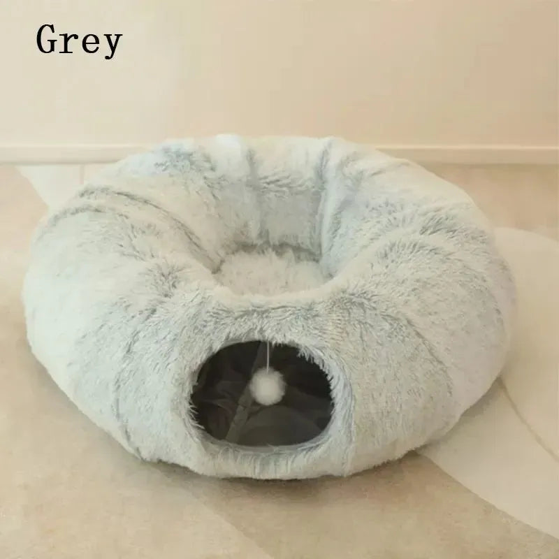 Grey plush cat bed cushion 85x85x26cm on floor, warm winter pet sleeping mat