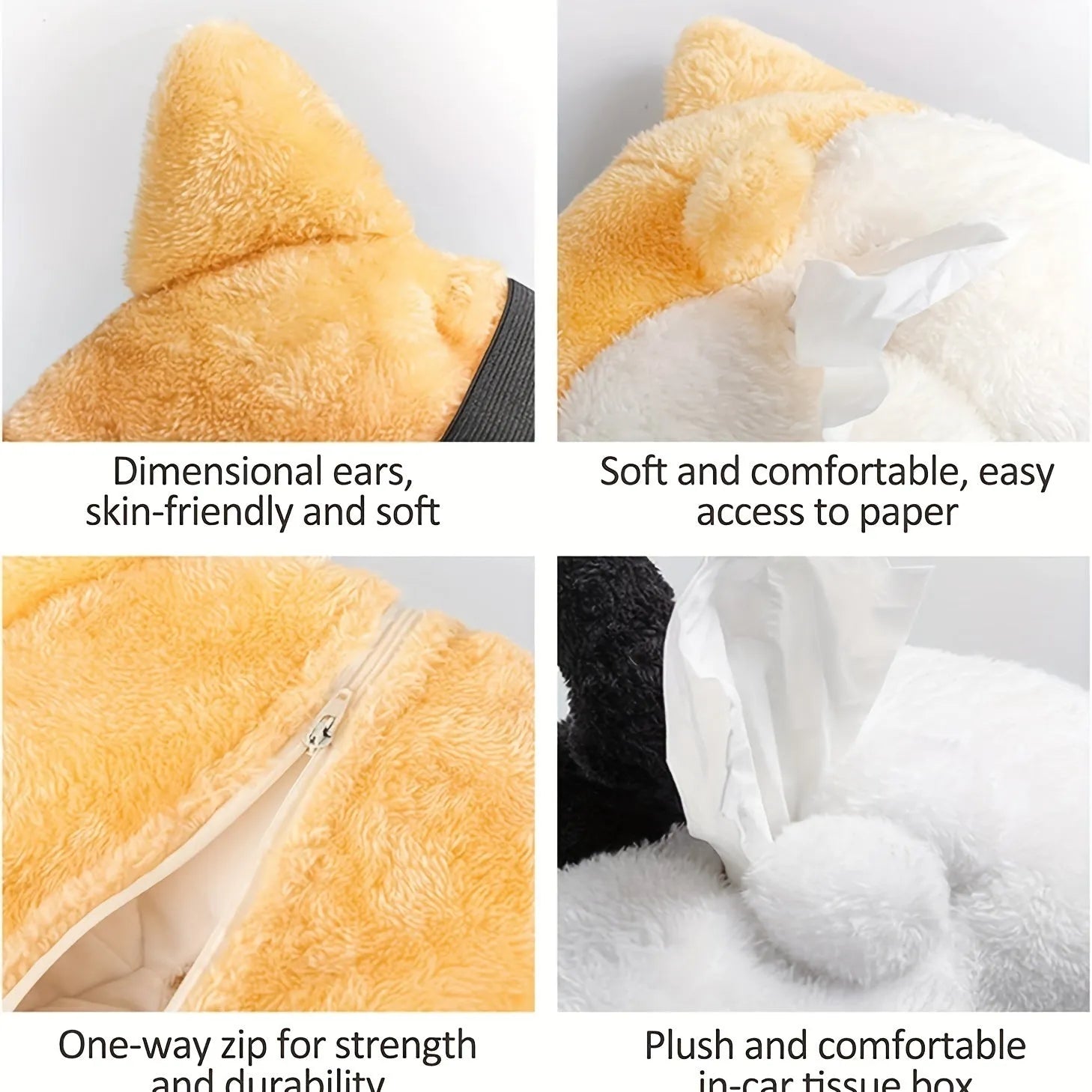 Yellow corgi butt shaped tissue box cover with elastic backing for car sun visor attachment