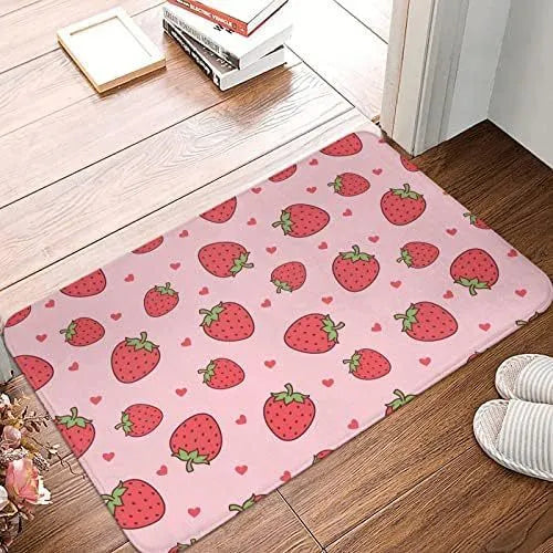 Personalised flannel floor mat in square shape showing coastal starfish and fruit print options