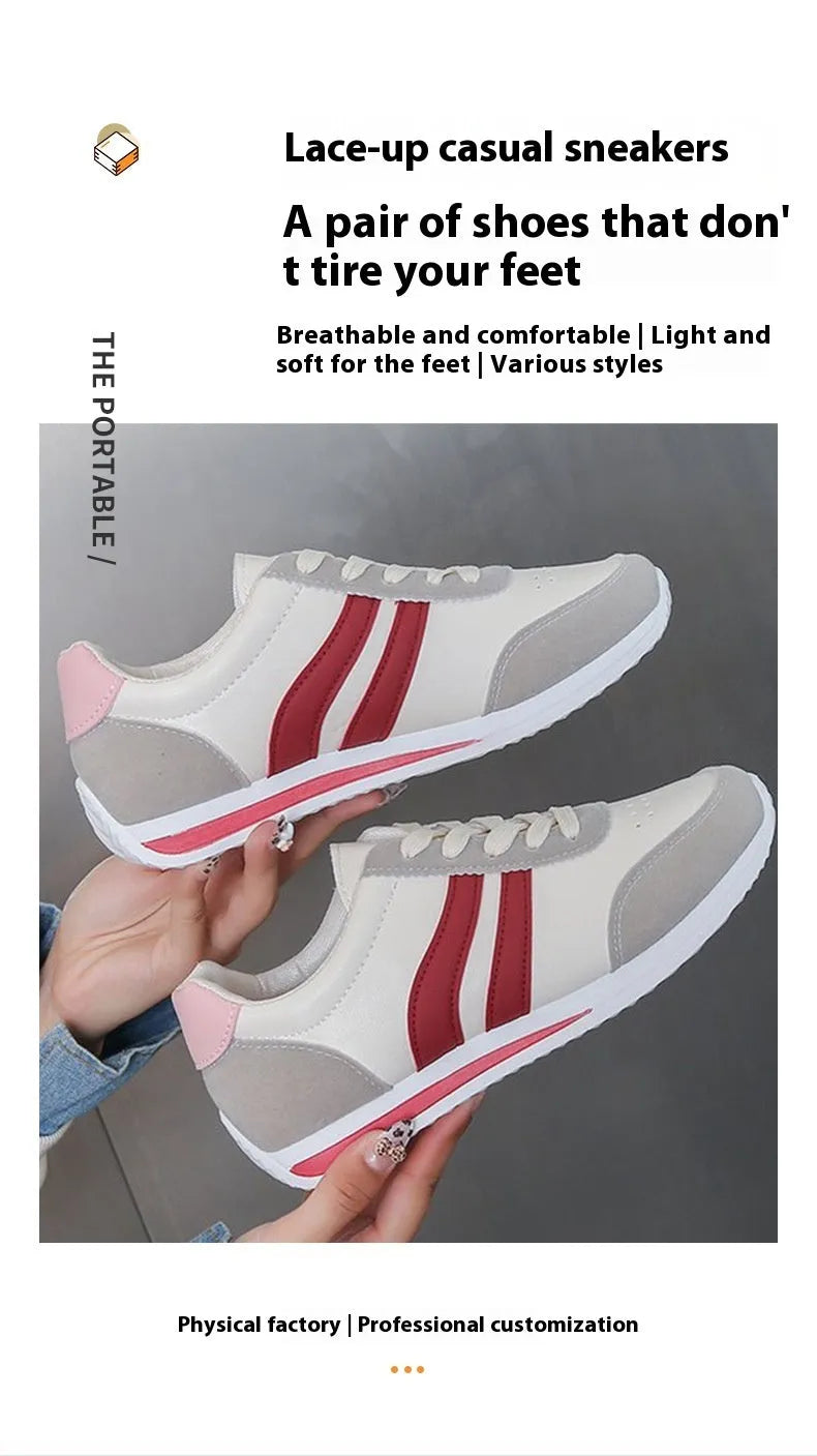 Red lace-up casual sneaker with soft rubber sole and pu mesh upper