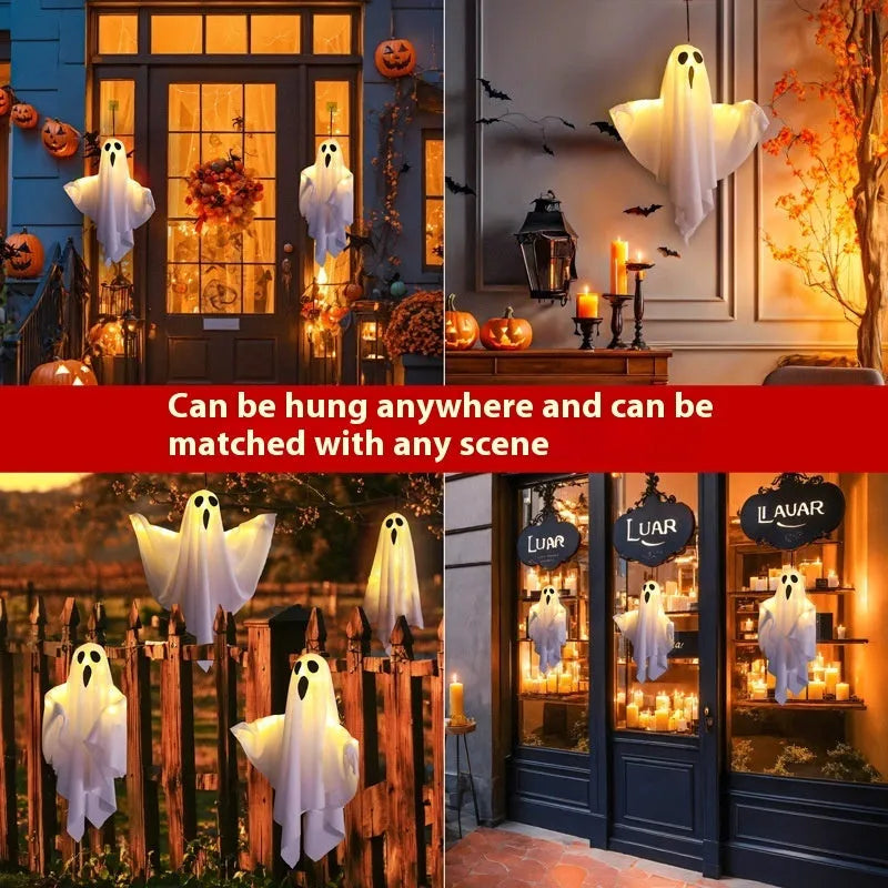 White cloth ghost Halloween light with 4.5V button battery for indoor party decoration