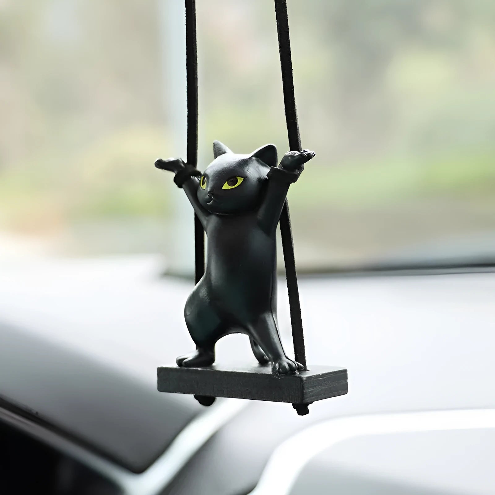 Resin cartoon cat car pendant decoration with adjustable rope in five colour variations