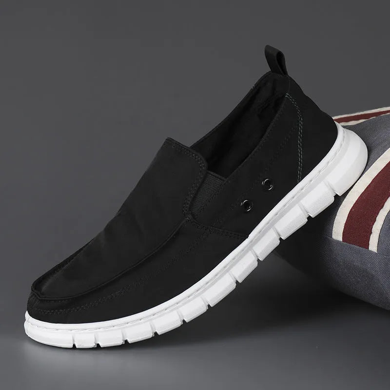 Men's colour matching leather shoes with rubber sole and elastic band closure