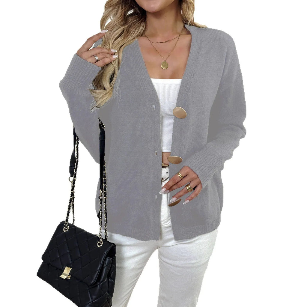 Women's deer plush sweater coat with princess sleeves in black or grey colours