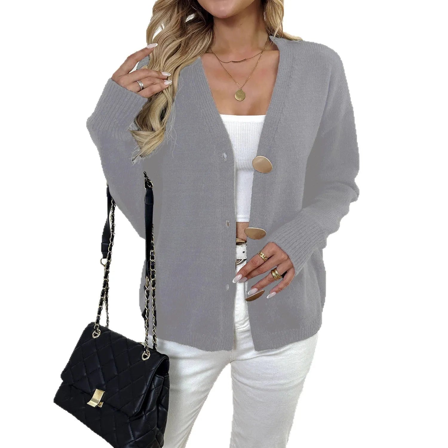 Women's deer plush sweater coat with princess sleeves in black or grey colours