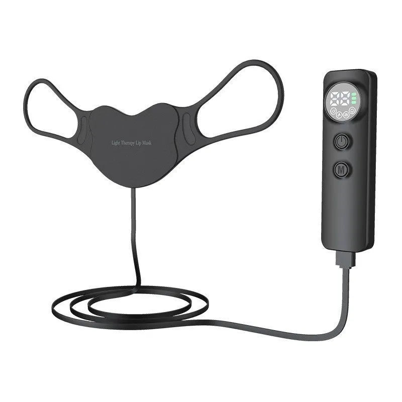 Black four-colour LED photon beauty mask with neck care strap and adjustable settings