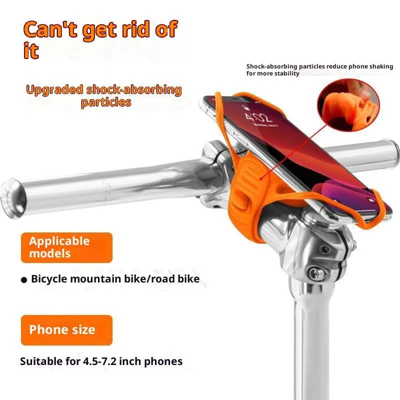 Black adjustable plastic road bike phone mount attached to bicycle handlebar