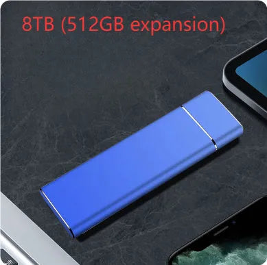 Sapphire blue metal external solid state hard disk with compact rectangular design