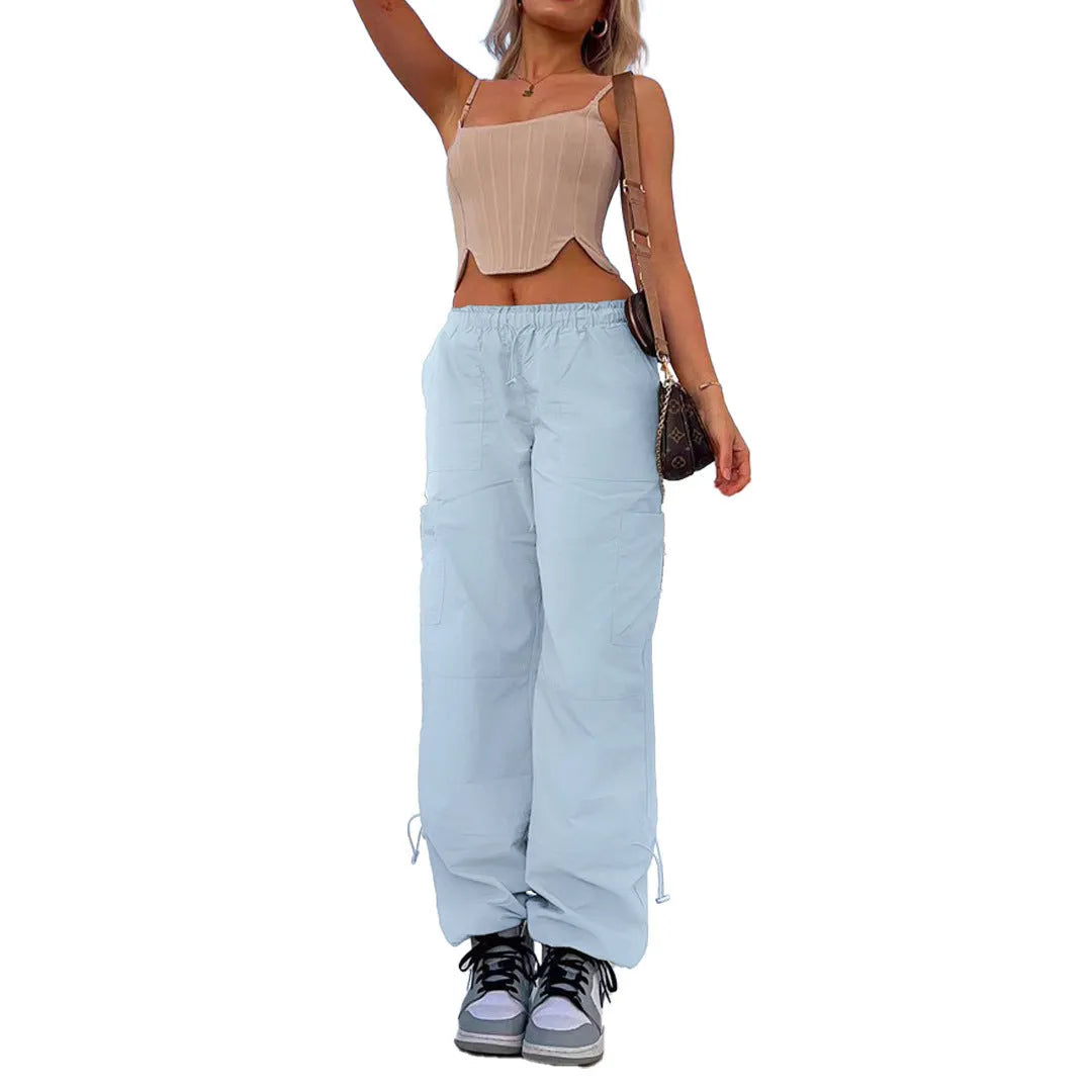 Men's loose fit straight leg cargo pants in grey with multiple pockets