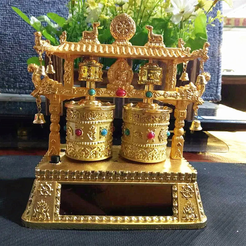 Alloy prayer wheel car accessory with traditional Chinese design measuring 12x15x8cm