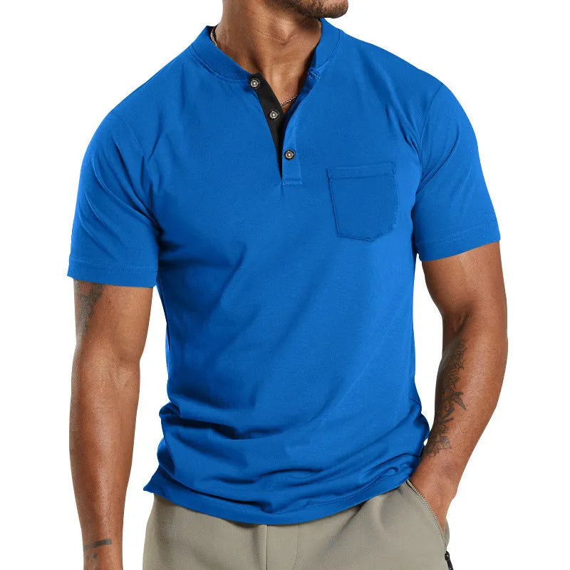 Men's plus size solid colour short sleeve shirt with a button chest pocket, shown in Army Green.