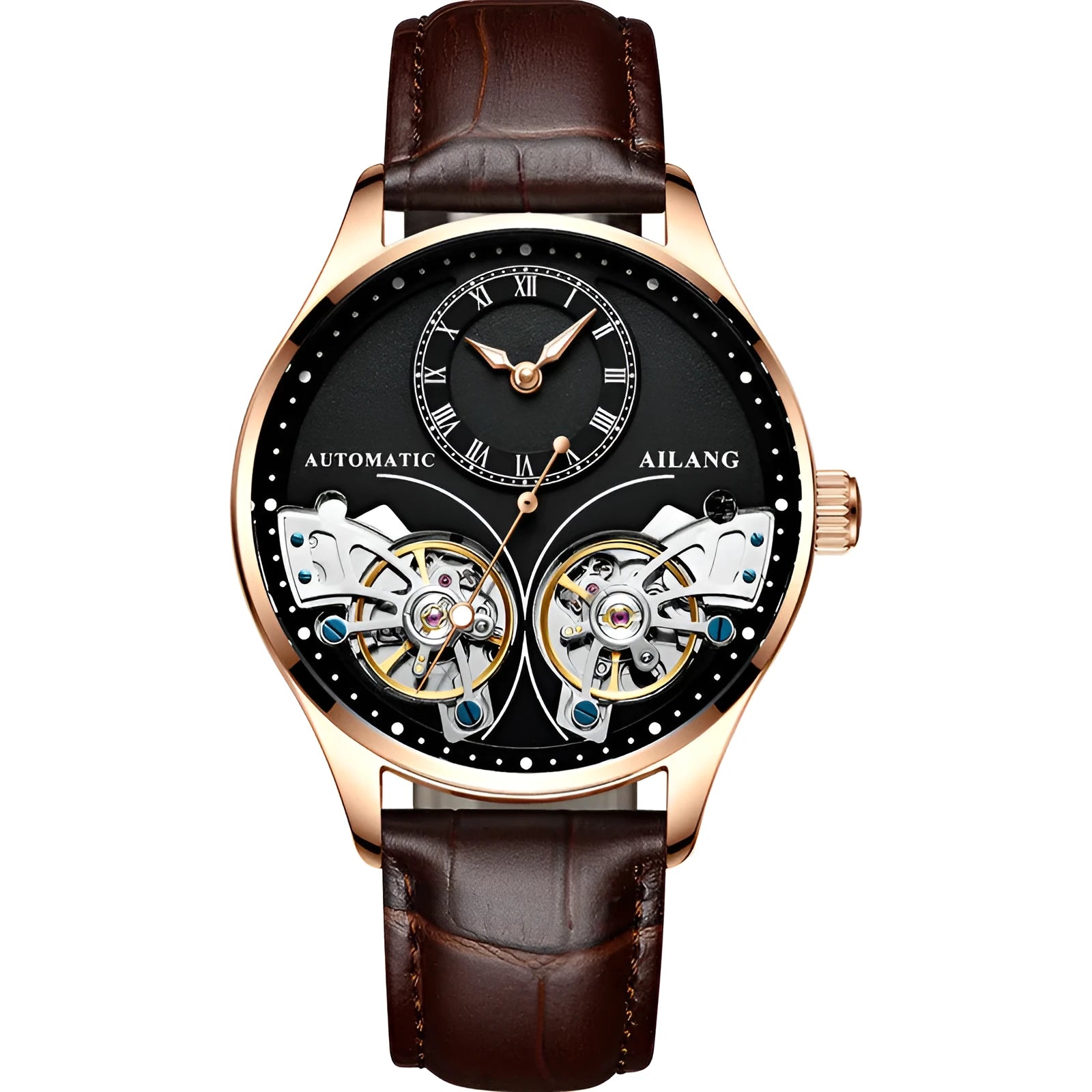 Titanium automatic watch with tourbillon and moon phase display on wrist