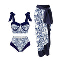 Women's printing split swimsuit three-piece in polyester fabric with high elasticity