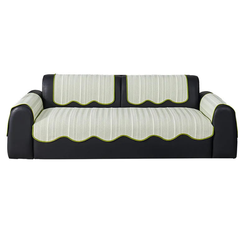 Ice silk sofa cover with non-slip design in jelly green colour on a three-seater sofa