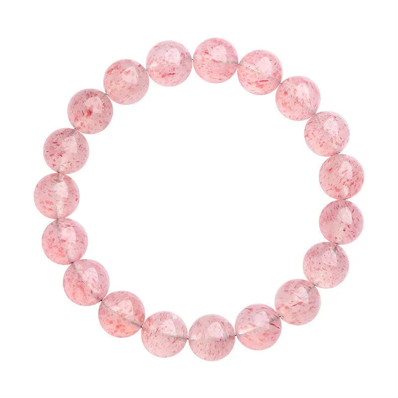 Natural white water strawberry quartz crystal bead bracelet with spherical 10mm beads on elastic.