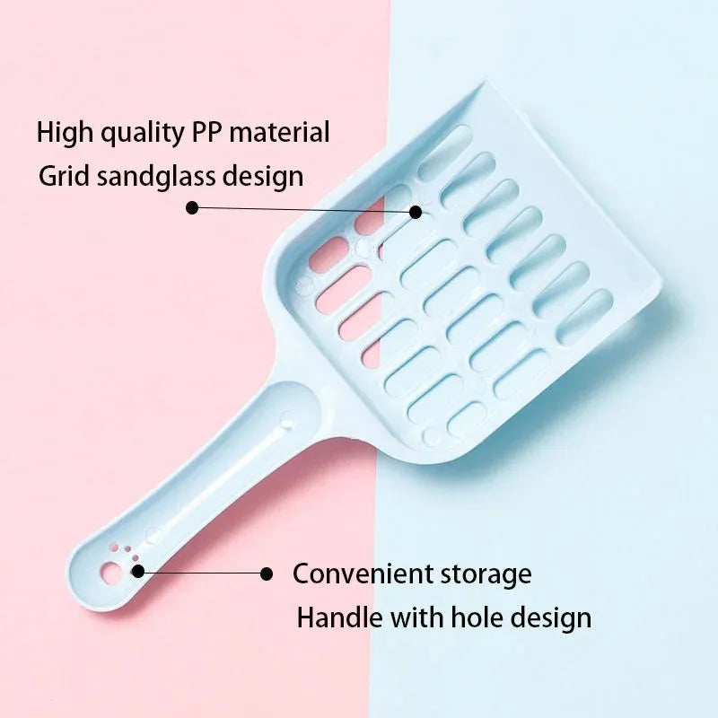 Blue plastic cat litter scoop measuring 20cm length for pet toilet cleaning