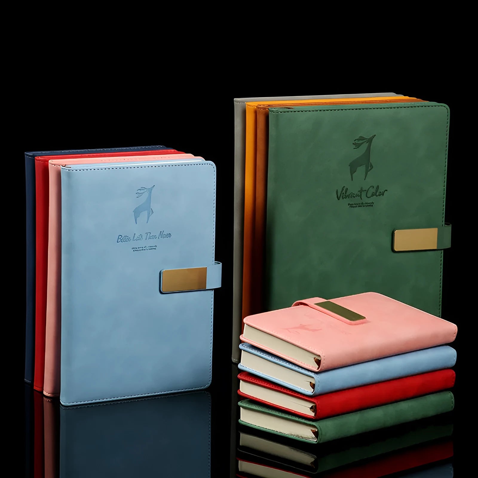 Deer Head Notebook with PU leather cover embossed and gold stamped, open to paper pages