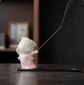 Ceramic cute female court attendant figurine incense burner decoration.