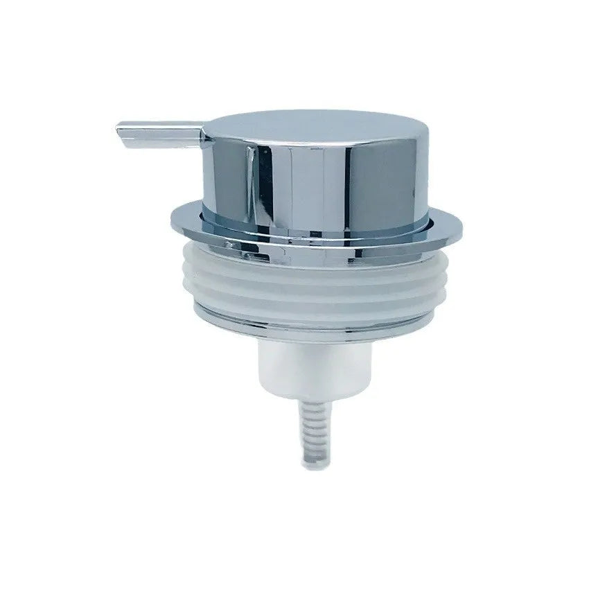 ABS plastic foam pump dispenser with large metallic push head in matte black finish.