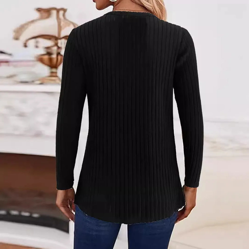 Men's black button front knitted sweater with regular sleeves, solid colour casual pullover