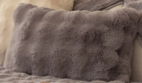 Winter thickened rabbit plush sofa cushion solid colour Green on combination sofa