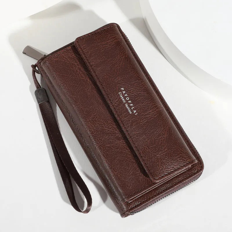 Men's PU leather wallet with multiple card slots in black, brown and coffee brown colours