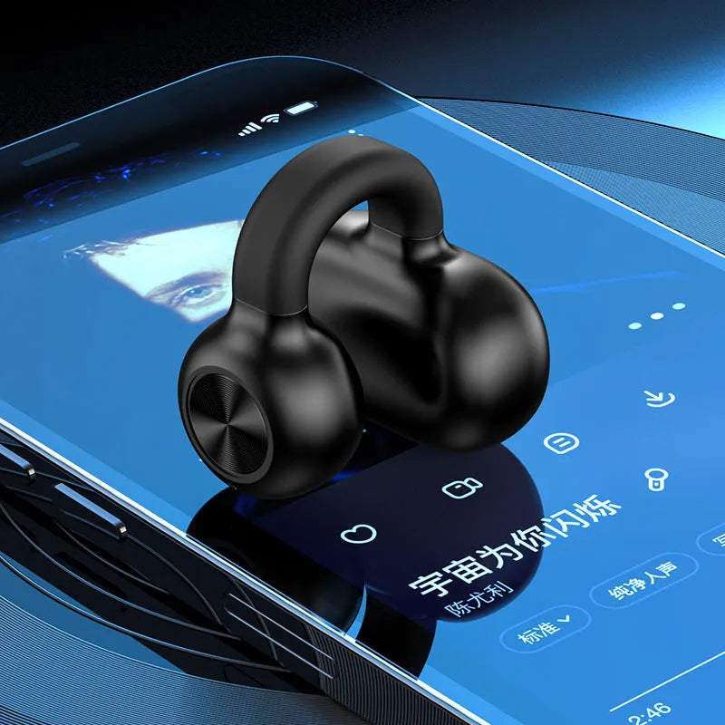 Wireless clip-on bone conduction earphones in black or white for exercise and hands-free calls