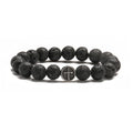 Men's volcanic agate bracelet with geometric design, stainless steel finish, and 10mm beads