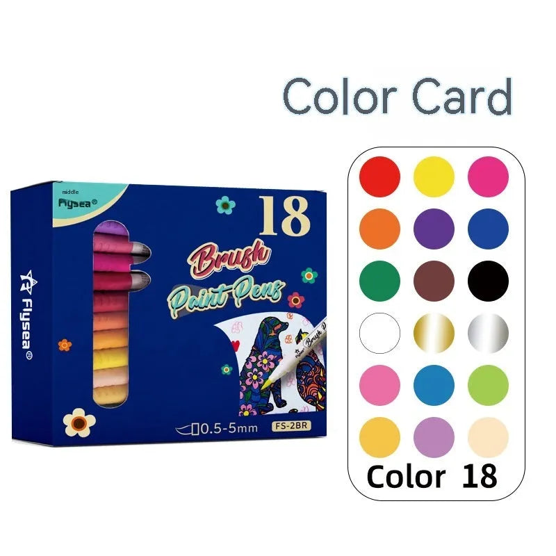 Set of soft tip gouache pens for acrylic painting on paper surfaces