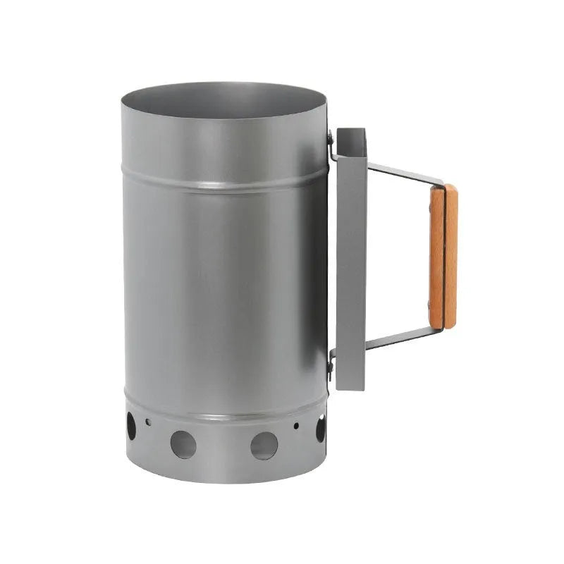 Zinc-iron alloy outdoor charcoal fire lighter with carbon bucket design for barbecues.