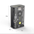 Transparent industrial power bank with aluminium case showing internal 18650 battery cells