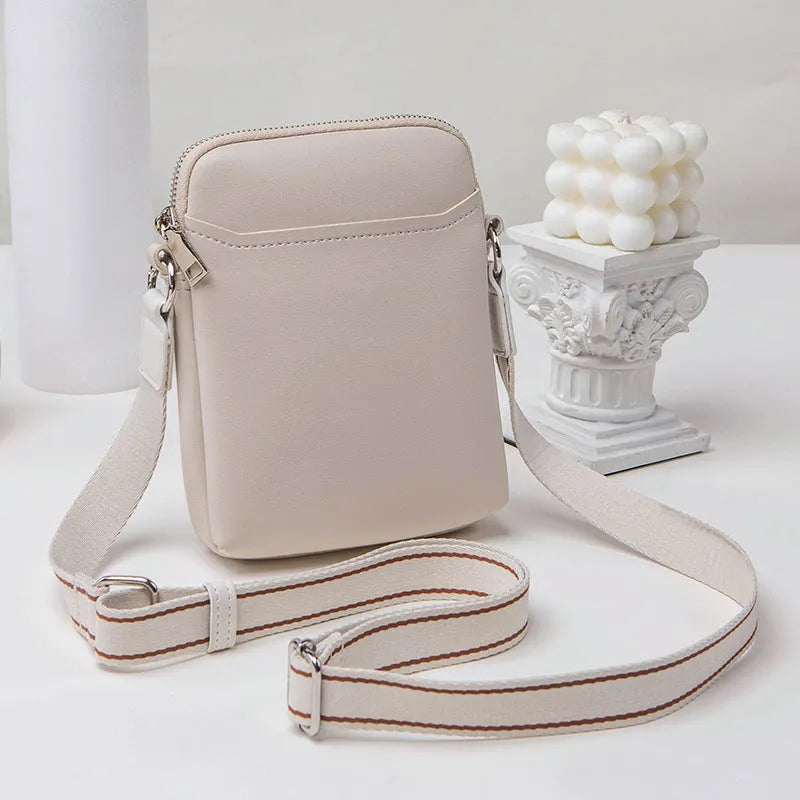Small solid-colour PU leather crossbody shoulder bag for mobile phones
