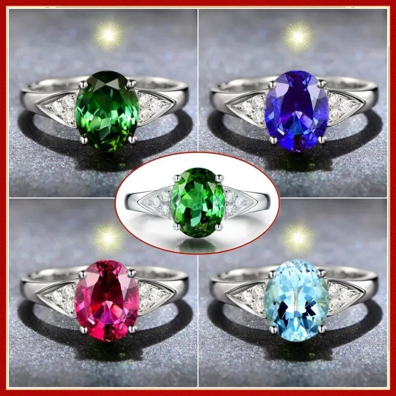 Women's zircon ring with natural stone in a court setting, showing heart, water drop, and bell pattern options.