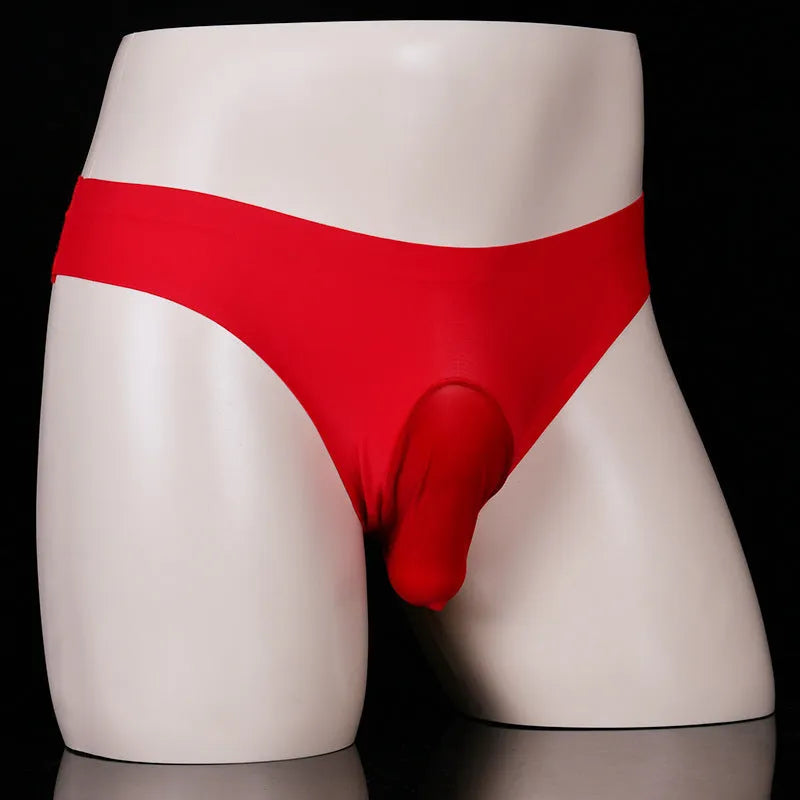 Men's ice silk underwear briefs in T-back design with open, closed and egg mould options